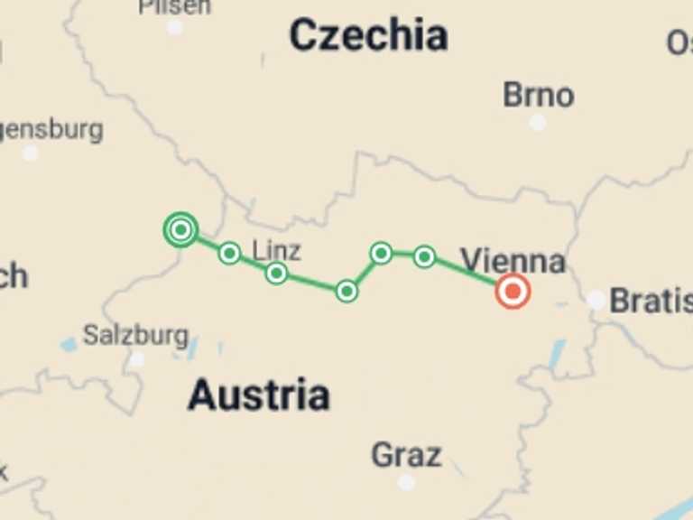 Map of Europe Tour with 7 destination visits for the trip: Blue Danube Cycle to Vienna in Comfort