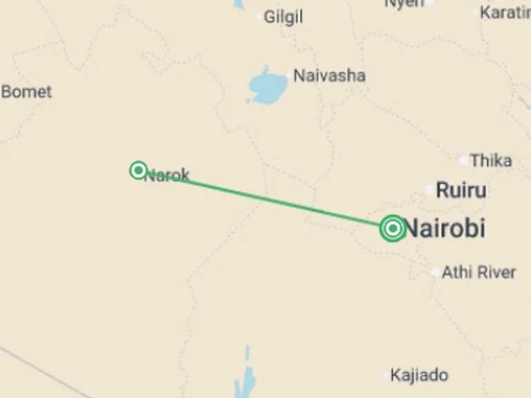 Map itinerary of Africa Tour in June 2027 with 2 destination visits for the trip: Maasai Mara Safari: Legendary Wildlife & Cultural Safari
