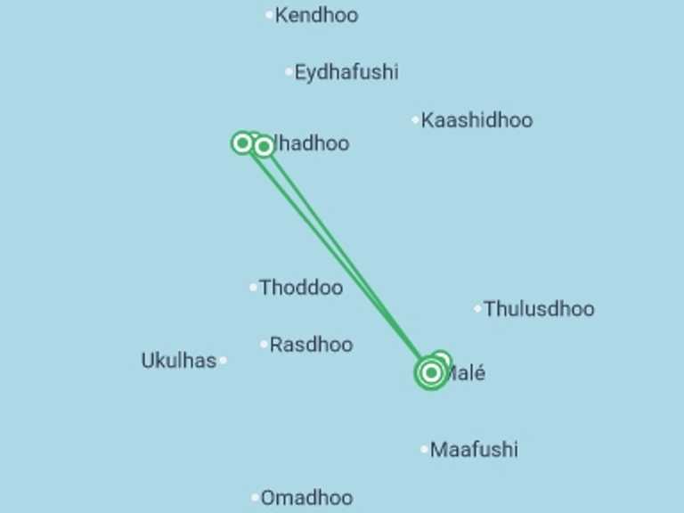 Map of 8-Day Maldives Tour with 5 destination visits for the trip: Maldives Goidhoo Atoll Adventure - 8 days