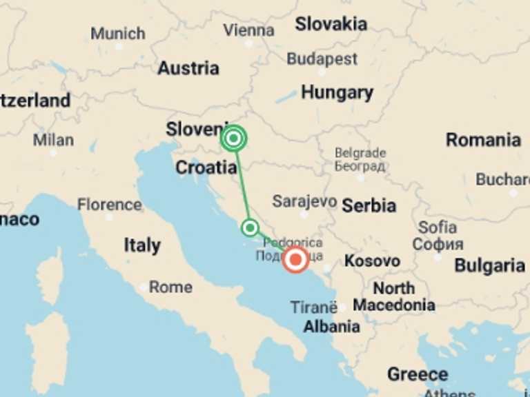 Map of 8-Day Zagreb Tour with 3 destination visits for the trip: Highlights of Croatia Private Journey