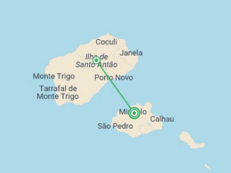 Map of 5-Day Africa Tour with 3 destination visits for the trip: Cape Verde Sao Vicente And Santo Antao