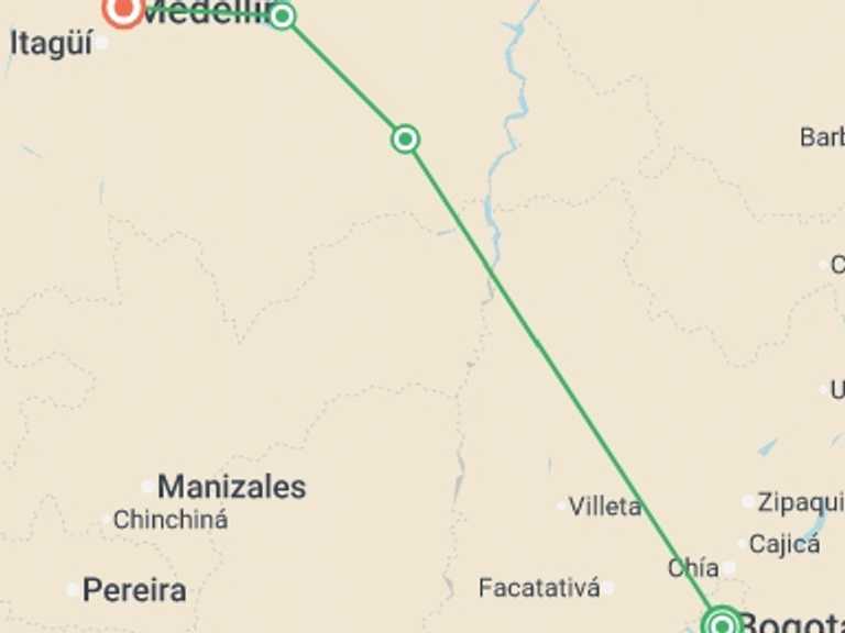 Map of Colombia Tour with 4 destination visits for the trip: Essential Colombia
