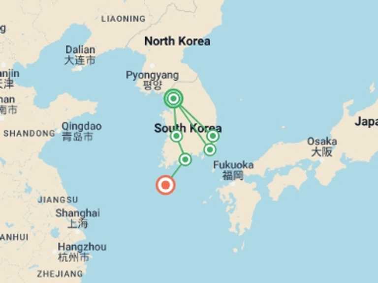 Map of Seoul Explorer Tour with 6 destination visits for the trip: Essential Korea