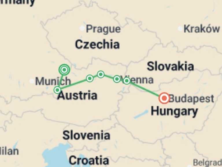 Map of Europe Tour with 7 destination visits for the trip: Enchanting Christmas & New Year's (2027)