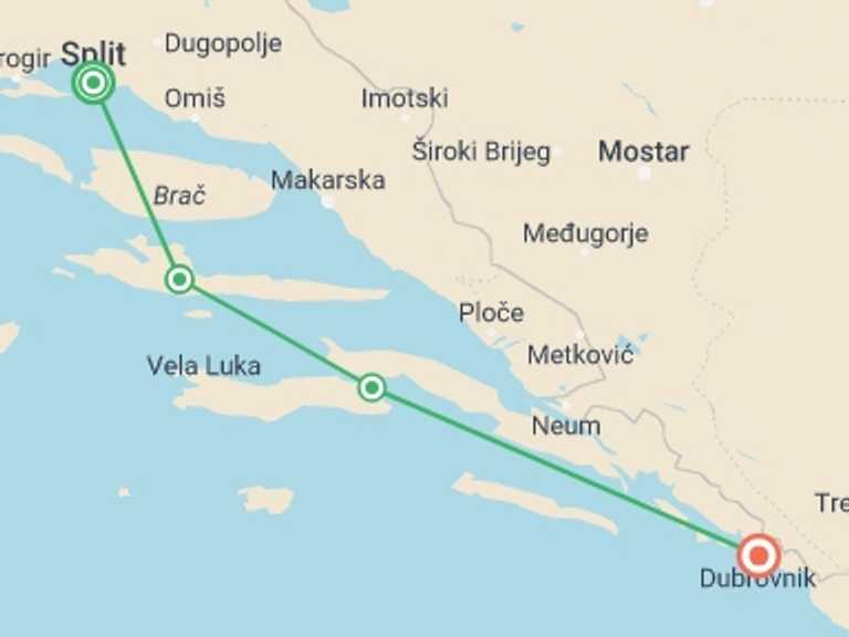 Map of 8-Day Split Tour with 4 destination visits for the trip: Croatia Island Hopping Getaway