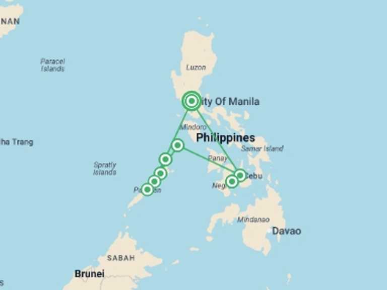 Map itinerary of Coron Tour in Spring with 7 destination visits for the trip: Highlights of the Philippines Youth Adventure - 17 days