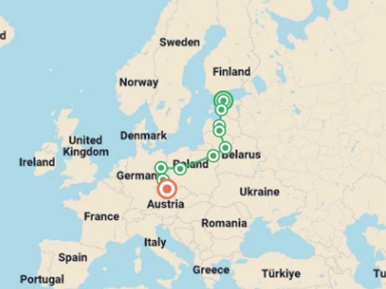Map itinerary of Vilnius Tour in February 2026 with 5 destination visits for the trip: Stunning Baltics End Prague