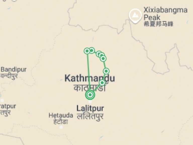 Map itinerary of Nepal Tour in Winter with 9 destination visits for the trip: 10-day Gosainkunda Trekking Nepal