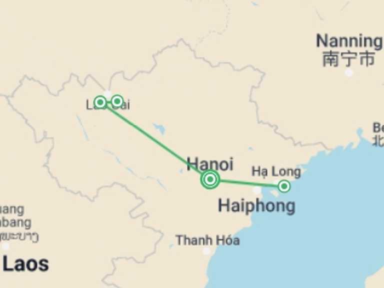 Map itinerary of Hanoi Tour in July 2027 with 3 destination visits for the trip: The Best of North Vietnam: 6 Days