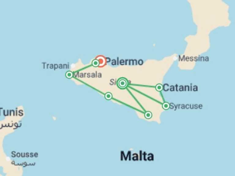 Map itinerary of Palermo Tour in Spring with 6 destination visits for the trip: Sicilian Secrets