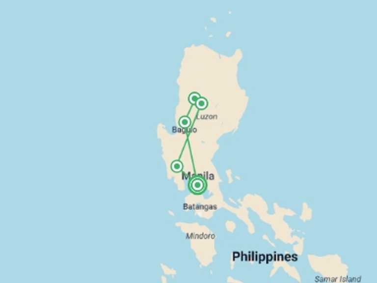 Map of 10-Day Philippines Tour with 5 destination visits for the trip: Northern Philippines Highlights
