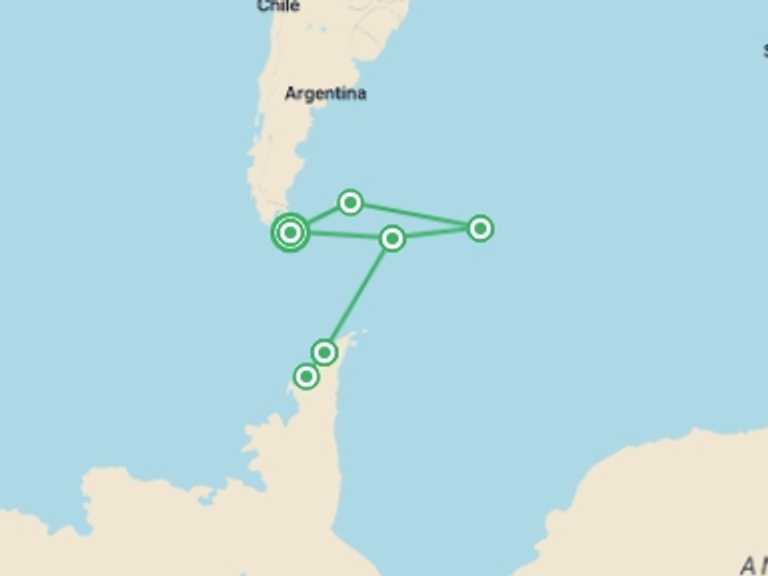 Map of Argentina Tour with 6 destination visits for the trip: Ultimate Explorer: Falklands, South Georgia & Antarctic Circle