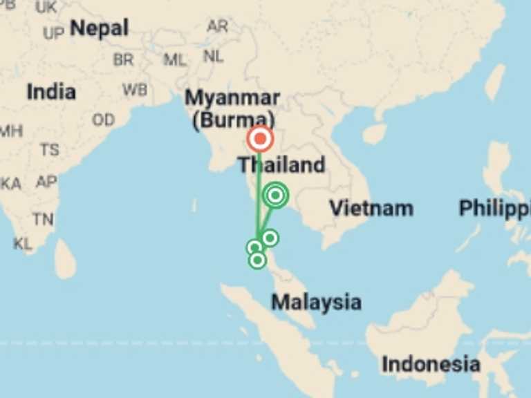 Map of a Snorkeling Tour with 6 destination visits for the trip: Thai Intro 18 day