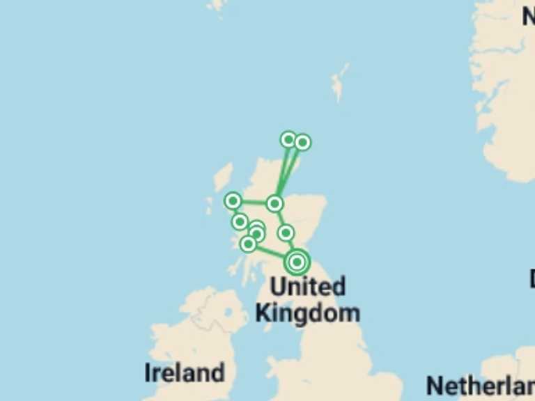 Map of 8-Day UK and Britain Tour with 6 destination visits for the trip: Scotland & Orkney Uncovered - 8 days