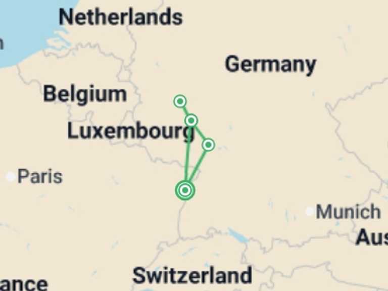 Map of France Tour with 4 destination visits for the trip: The Rhine in flames (port-to-port cruise)