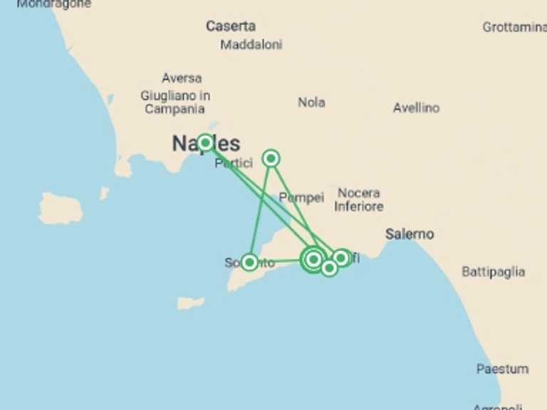 Map itinerary of Mediterranean Tour in July 2026 with 8 destination visits for the trip: Walking The Amalfi Coast - Summer Edition
