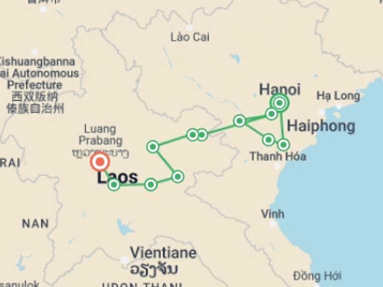 Map of Hanoi Bicycle Tour with 12 destination visits for the trip: Remote Vietnam and Laos by Bike