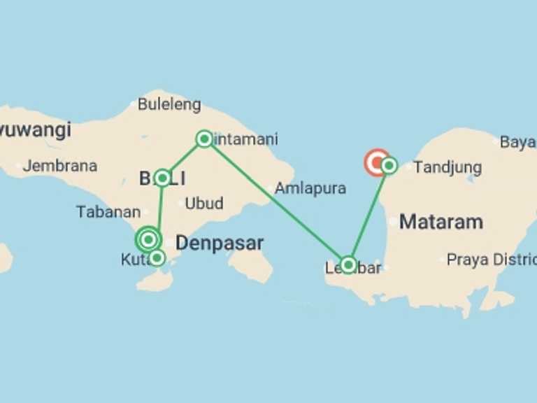 Map itinerary of Asia Tour in April 2027 with 7 destination visits for the trip: Bali Experience