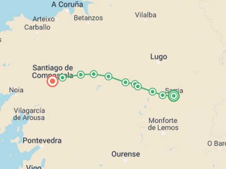 Map of Europe Tour with 10 destination visits for the trip: Camino - Sarria to Santiago Rambler