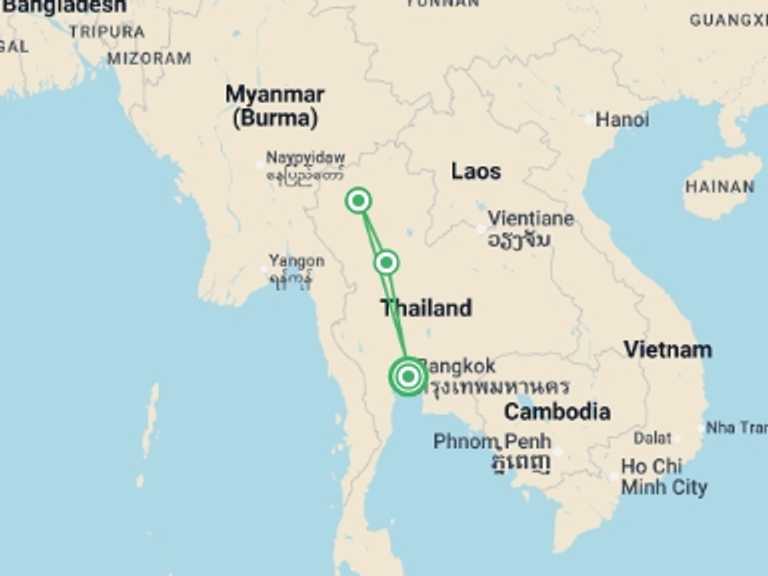 Map of Chiang Mai Getaways and short breaks Tour with 4 destination visits for the trip: Last Minute Offer – Trails And Gems Of Siam, Small Group Tour (italian-speaking Guide)