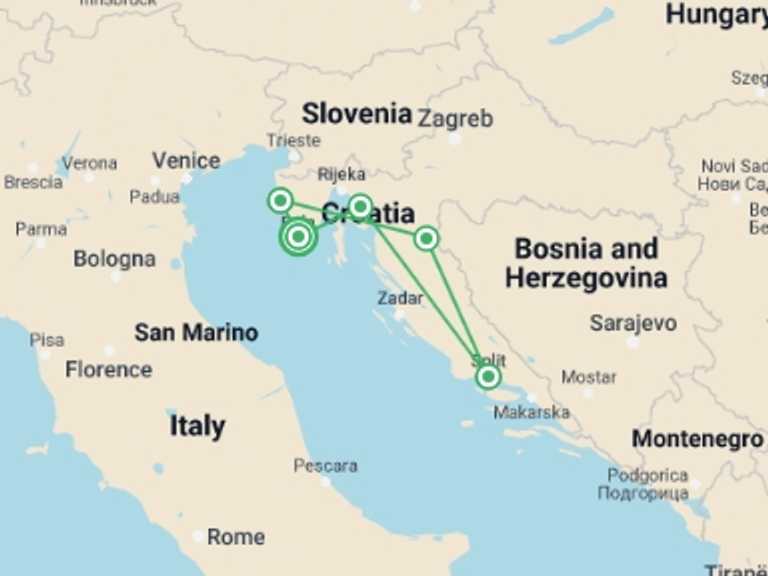 Map itinerary of Split Tour in Fall with 5 destination visits for the trip: Explore Istria And Dalmatia In 8 Days, Self-drive