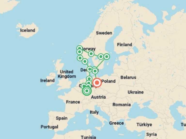 Map itinerary of Sweden Tour in August 2026 with 10 destination visits for the trip: Beautiful Views End Berlin