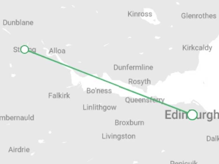Map of Glasgow Tour with 3 destination visits for the trip: Waterfalls, Warriors & Whisky