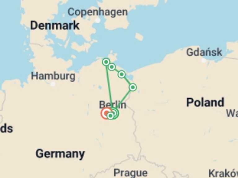 Map of 7-Day Berlin Tour with 7 destination visits for the trip: From Stralsund to Berlin: The Baltic Sea and the Oder and Havel Rivers (port-to-port cruise)