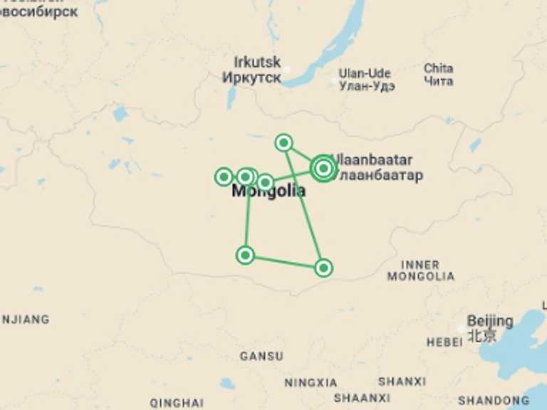 Map of Asia Bicycle Tour with 8 destination visits for the trip: Cycling in Mongolia