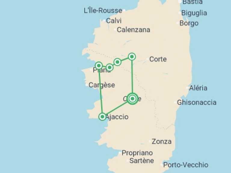 Map of Europe Tour with 6 destination visits for the trip: Crossing Corsica