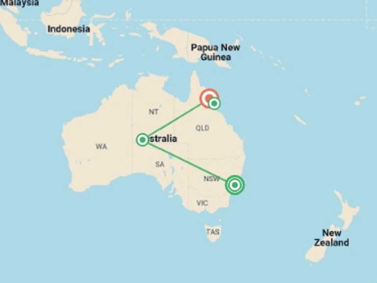 Map of Oceania Tour with 5 destination visits for the trip: Bucket List Australia