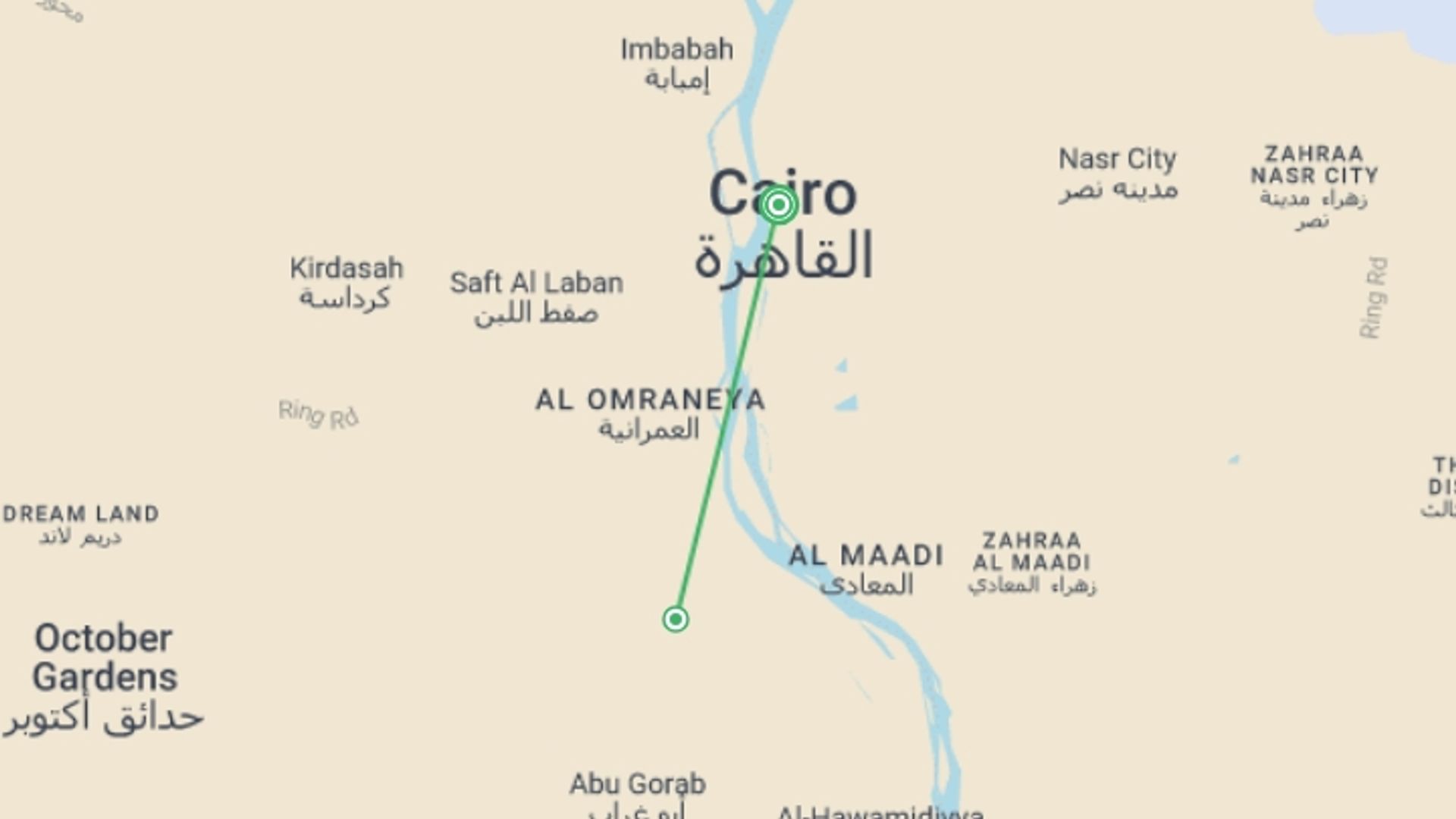 A map showing the tour itinerary for the trip: Pyramid City - 4 Days, starting in Cairo, Egypt and ending in Cairo, Egypt going through 1 other destinations.