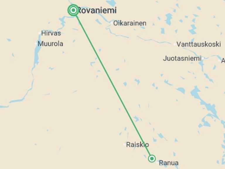 Map of Finland Tour with 2 destination visits for the trip: Lapland Adventure & Glass Igloo - 5 days