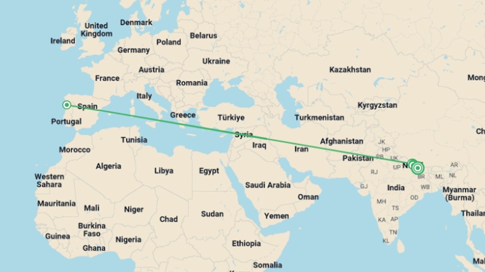 A map showing the tour itinerary for the trip: Annapurna to Chitwan: Walks & Wildlife, starting in Kathmandu, Nepal and ending in Kathmandu, Nepal going through 12 other destinations.