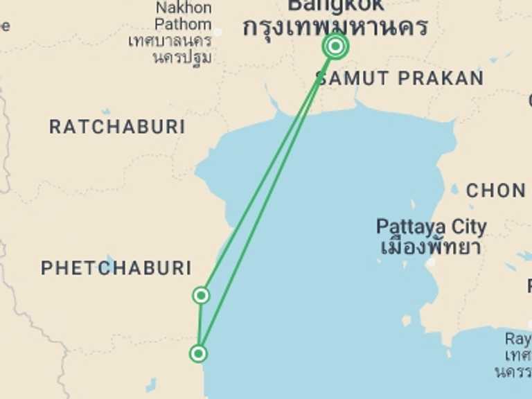 Map of a Bicycle Tour with 2 destination visits for the trip: Road Escape: Hua Hin