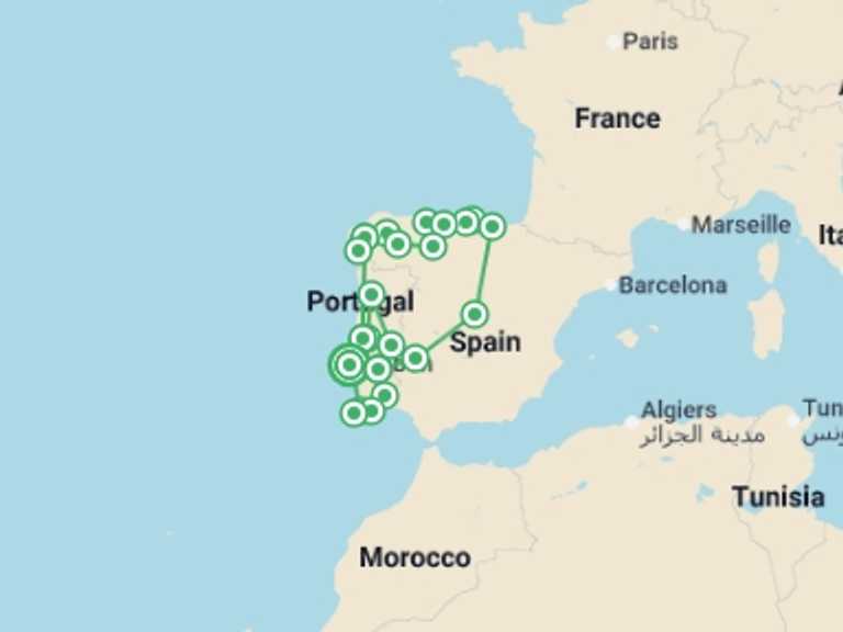 Map of Lisbon Sightseeing Tour with 8 destination visits for the trip: Complete Portugal and Northern Spain end Lisbon