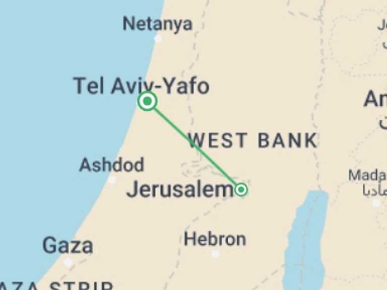 Map of Jerusalem Spiritual or religious Tour with 2 destination visits for the trip: Christian Jerusalem And Bethlehem Tour, 2 Days From Tel Aviv