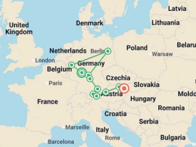 Map of Europe Tour with 8 destination visits for the trip: Best of Germany and Austria