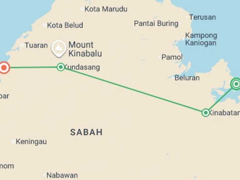 Map of South East Asia Tour with 4 destination visits for the trip: Wild Encounters of Borneo - Small Group