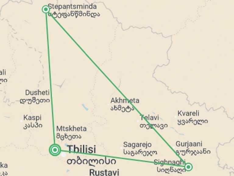 Map of Europe Tour with 3 destination visits for the trip: A Taste of Georgia - Tbilisi to the Caucasus Mountains