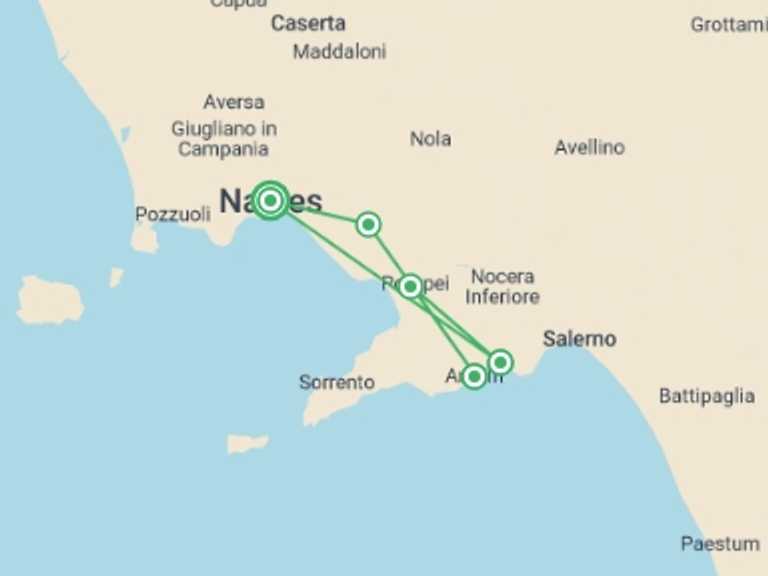 Map itinerary of Naples Tour in July 2026 with 5 destination visits for the trip: Family Amalfi Coast Adventure