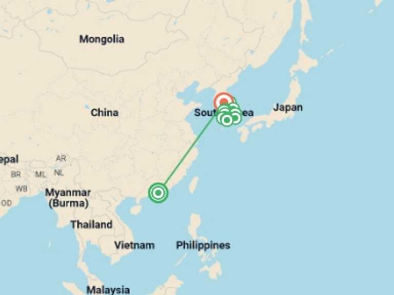 Map of Hong Kong Explorer Tour with 6 destination visits for the trip: Amazing Hong Kong and Korea