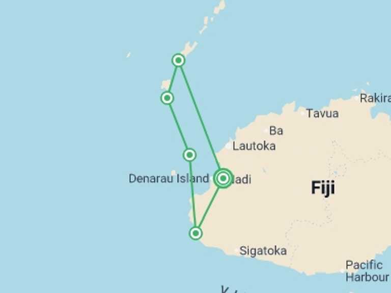 Map of Oceania Explorer Tour with 5 destination visits for the trip: Fiji Five Islands Experience 10D/9N