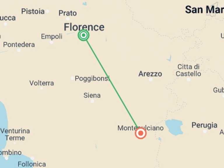 Map of Florence Sightseeing Tour with 3 destination visits for the trip: Treasures of Tuscany