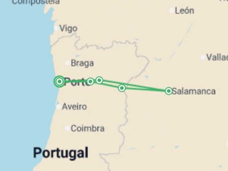 Map of Salamanca Tour with 5 destination visits for the trip: Family Club - From Portugal to Spain: Porto, the Douro Valley (Portugal) and Salamanca (Spain) (port-to-port cruise)