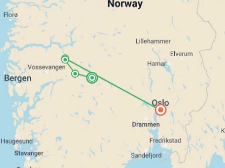 Map of Scandinavia Trekking and Hiking Tour with 5 destination visits for the trip: Hiking Norway's Fjordland
