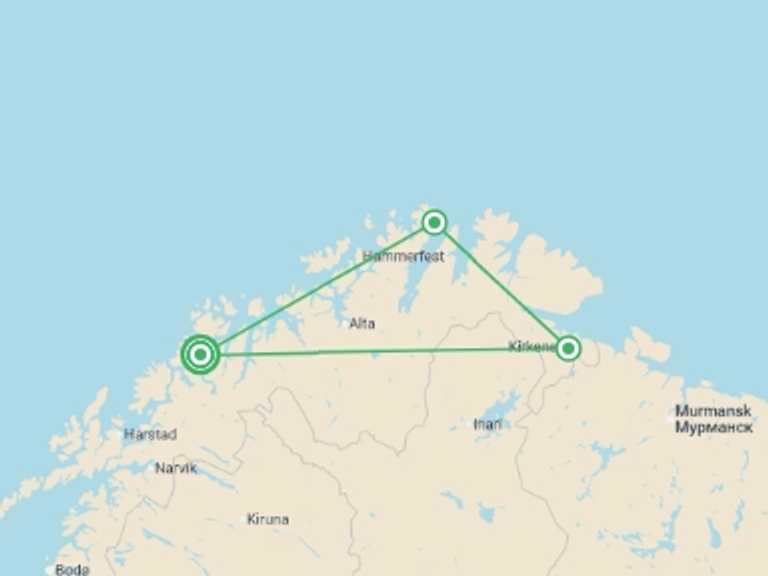 Map itinerary of Norway Tour in Spring with 3 destination visits for the trip: Norway Fjords Explorer