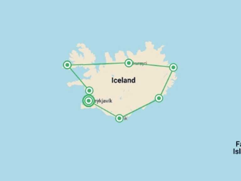 Map of Reykjavik National parks Tour with 7 destination visits for the trip: Iceland Encompassed - 12 days