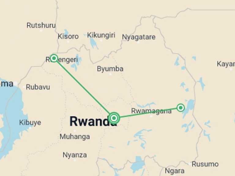 Map of a Wildlife Tour with 3 destination visits for the trip: Journeys: Wild Encounters in Rwanda