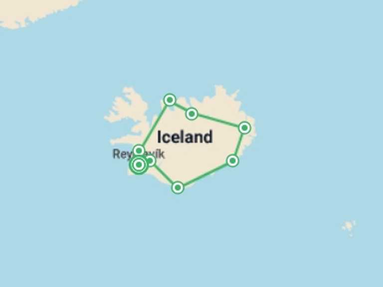 Map itinerary of Reykjavik Tour in Fall with 8 destination visits for the trip: Iceland Explorer Self Drive Summer